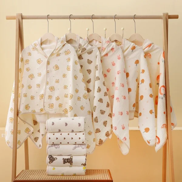 Baby Bath Towel 4 Layers of Gauze Cotton Infant Four Seasons Hooded Cartoon Bathrobe Toddler Soft Bath Towel for Boys Girls