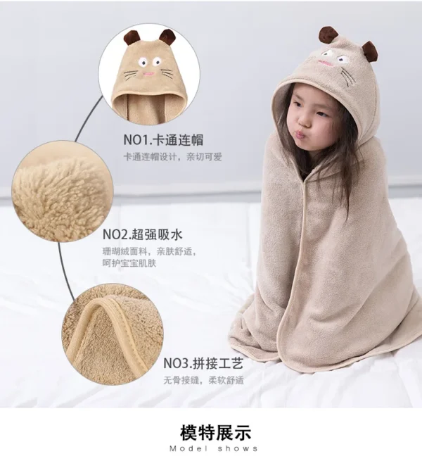 Children's Towel Cloak Quick-Drying Coral Velvet Robe Cartoon Cape Baby Darling Hooded