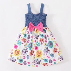 Fashion Dress for Kids Girl 1-6 Years Infant Girl Sleeveless Sling Pleated Dress with Bow Summer Costume Birthday Party Wear