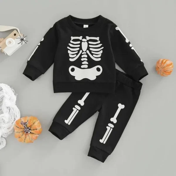 Halloween Baby Boy Clothes Cotton Skeleton Print Sweatshirt Sets 0-24M Infant Boys Long Sleeve Top and Pants 2Pcs Costume Outfit