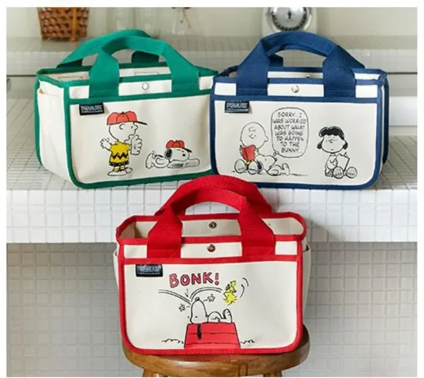 Snoopy Canvas Multifunction Handbag Boys and Girls Cartoon Cute Tote Bag Desktop Organizer storage Bag shopping bag