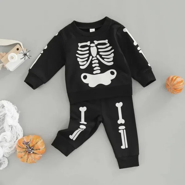 Halloween Baby Boy Clothes Cotton Skeleton Print Sweatshirt Sets 0-24M Infant Boys Long Sleeve Top and Pants 2Pcs Costume Outfit