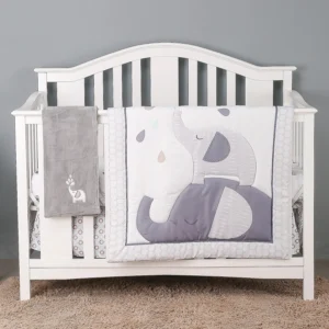 4Pcs Baby Bedding Crib Set Nursery Bedding Set Cot Bedding Set Infant Nursery Room (Comforter Fitted Sheet Crib Skirt Blanket)