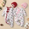 0-18 Months Newborn Baby Girl Romper Clothes Long Sleeve Flower Bodysuit Costume Lovely Baby Spring Jumpsuit Outfit with Hat