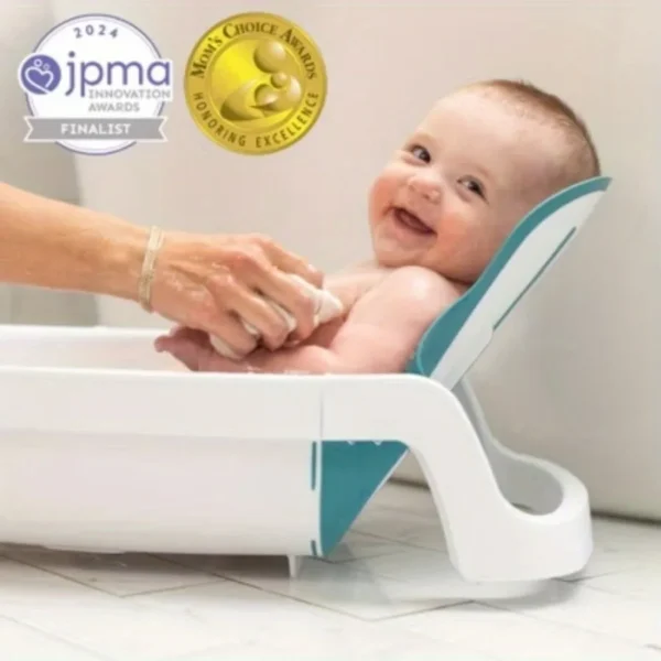 The 4-in-1 Reclining Newborn to Toddler Baby Tub - White provides essential back support.