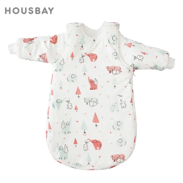 Baby Sleeping Bag For Girls Winter Warm Red Elephant Printed Soft Cotton Anti-Kick Quilt Kids Wearable Blanket Sleepsack