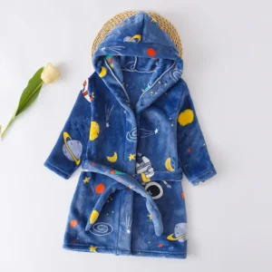 Warm Soft Children Flannel Pajamas Boy Astronaut Robe Winter Christmas Kids Bathrobe Baby Girl Homewear Child Sleepwear 2-12Year