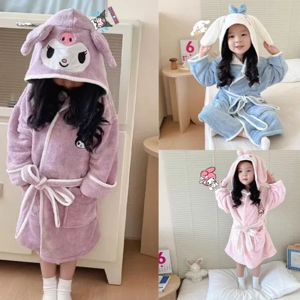 Cinnamoroll My Melody Girl Nightgown Bathrobe Hot Sanrio Kuromi Kawaii Child Long Style Pajamas Cartoon Gift New Cute Bathrobe