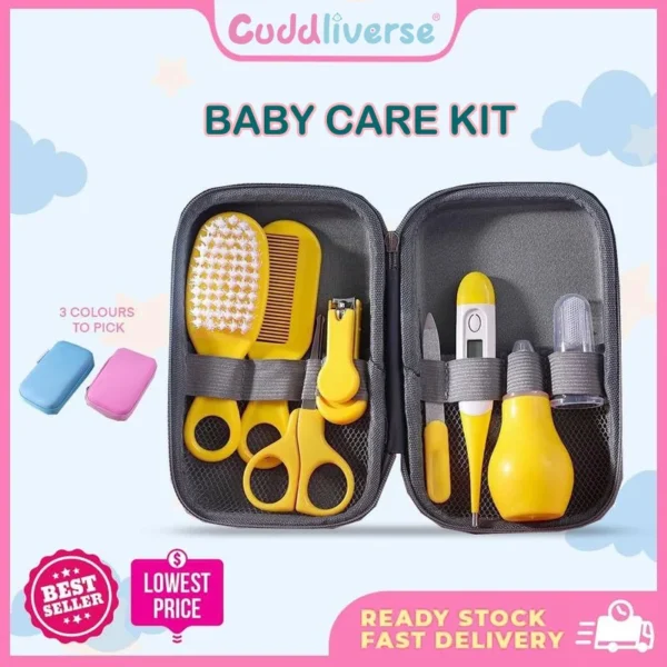 8PCS Baby Grooming Kit, Nail Clipper, Brush, Nasal Aspirator, Comb, and EVA Case for Newborn Care Essentials