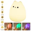 Cat Night Light for Kids Cute Night Lamp for Nursery Squishy Silicone Cat Touch Lights Portable Gift for Kids Baby Children