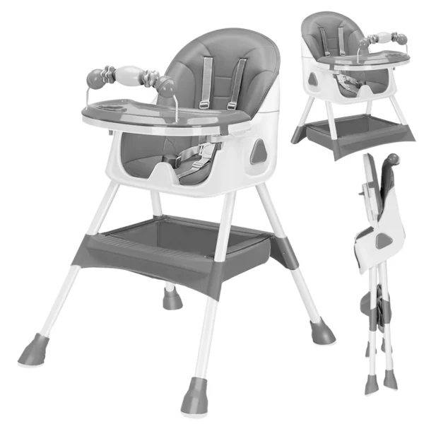 kf-Sa25637d08a4646f181de55fc9e12e923P Foldable Baby High Chair 6 Months Plus, with Large Antislip Pad & ToyRack, Easy to Clean Feeding , E500