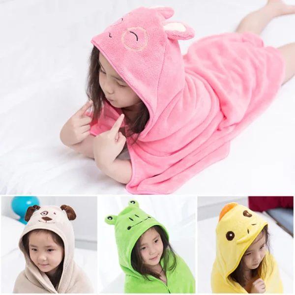 Children's Towel Cloak Quick-Drying Coral Velvet Robe Cartoon Cape Baby Darling Hooded