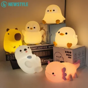 kf-Sceefae3b775449ce84c8e8ef641b32edL Cute Duck Capybara Night Light for Kids Animal Silicone Nursery Night Lamp Touch Control Nightlight Rechargeable Beside Lamp