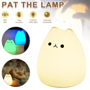 kf-Sdcf51262660547b0a98bcc1ba12aaefbc Cat Night Light for Kids Cute Night Lamp for Nursery Squishy Silicone Cat Touch Lights Portable Gift for Kids Baby Children